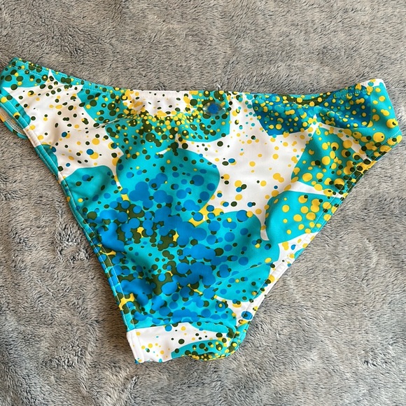 LA VIE EN ROSE💫Women’s Aqua/Yellow Printed Bikini Bottoms with Ring - Picture 3 of 11